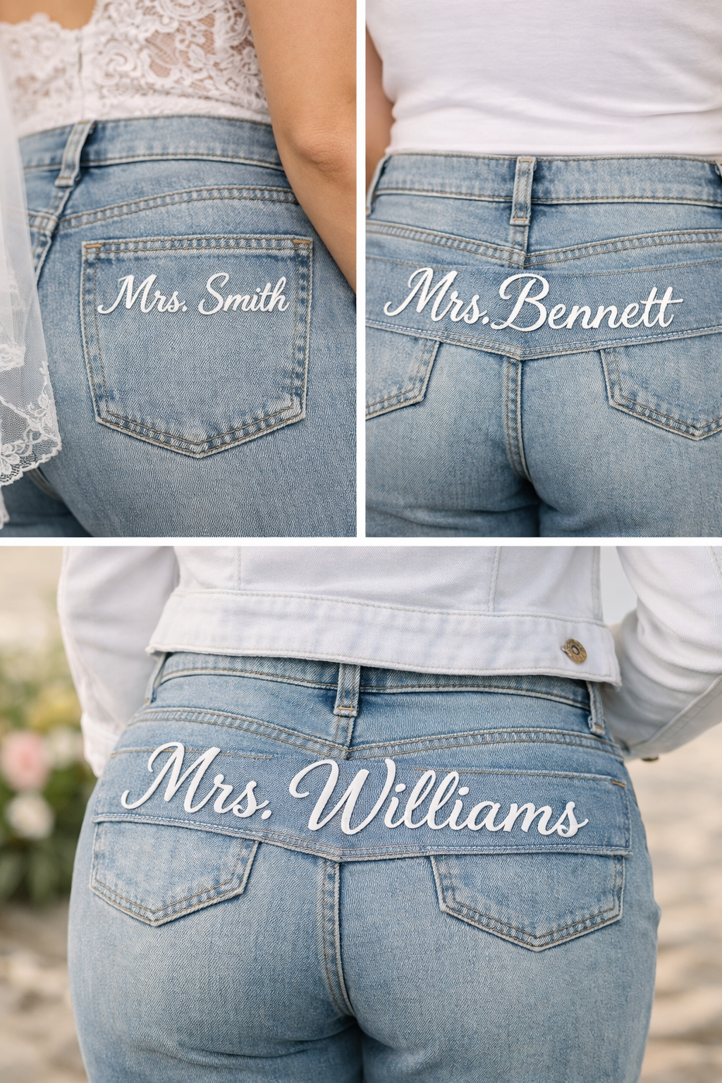 Personalized Bride Jeans | Custom Embroidered Mrs. Denim | Atlanta Monogram