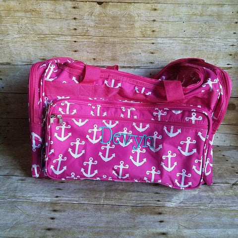 Monogrammed Pink Anchor Nautical duffel bag - Atlanta Monogram