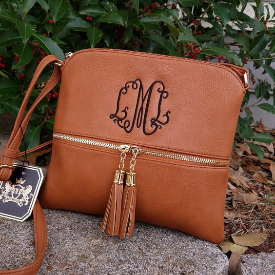 Personalized monogram Black tassels cross body - Atlanta Monogram