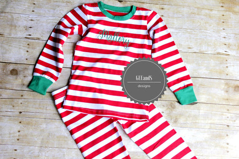 Personalized Christmas Pajamas-Red and White Striped Christmas pjs PRE ORDER
