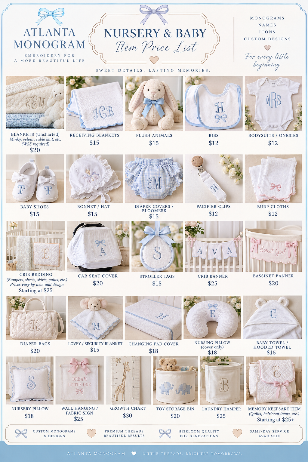 Atlanta Monogram Nursery Price list