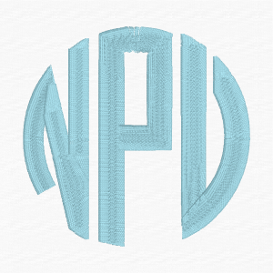 A circular monogram design in light blue, featuring the letters N, P, and L with a textured, 3D-printed appearance on a solid white background.