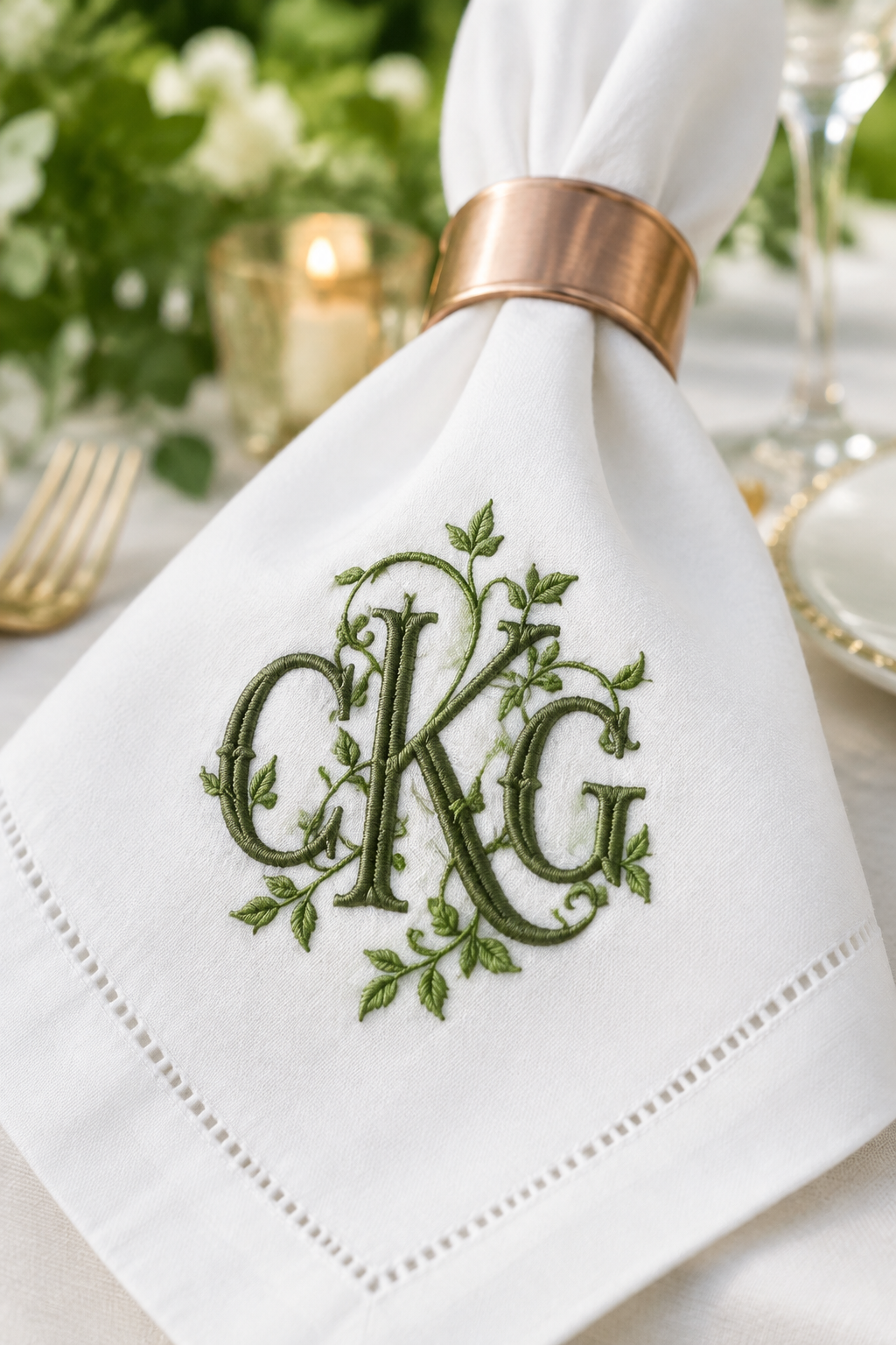 Bespoke Custom Monogrammed Wedding Dinner Napkins - Hemstitched Linen | Set of 12 to 200