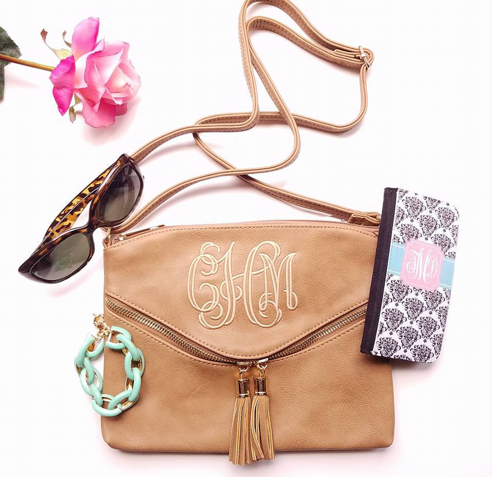 Personalized monogram Black tassels cross body - Atlanta Monogram