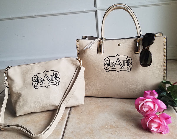 Personalized Purse, monogram tassel studded handbag - Atlanta Monogram