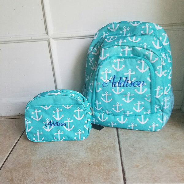 Personalized Aqua Anchors Backpack and Lunch Bag - Atlanta Monogram