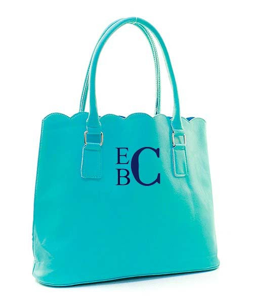 Monogrammed Aqua Scallop Tote - Atlanta Monogram