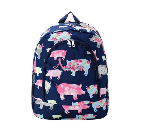Navy pig farmhouse backpack monogram backpack personalized bookbag lunch tote