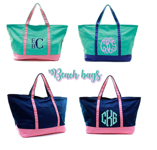 Monogrammed Boat Tote- Personalized Mint pink oversize bag - Atlanta Monogram