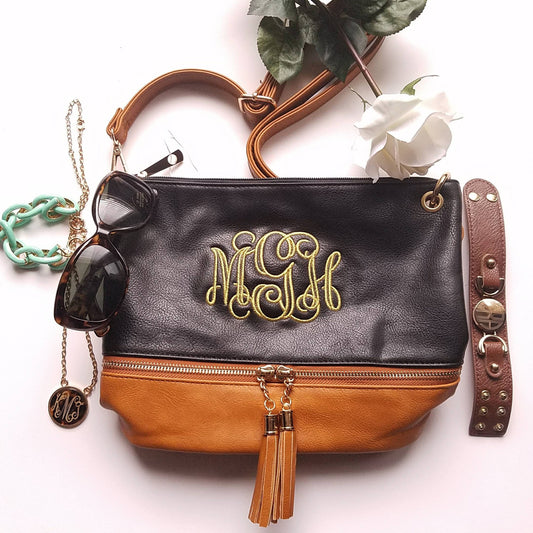 Monogrammed 2 toned zippered tassel Black Coffee Cross body - Atlanta Monogram