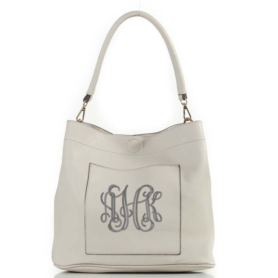 Monogrammed blush pink bucket bag 2in1 gold tone hardware, personalized purse - Atlanta Monogram