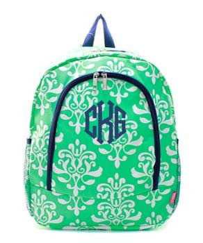 Mint Bloom Damask Personalized backpack by Atlanta Monogram - Atlanta Monogram