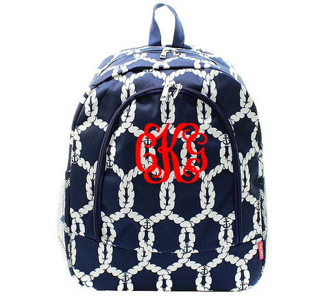 Personalized Navy Rope print backpack- Monogrammed backpack - Atlanta Monogram