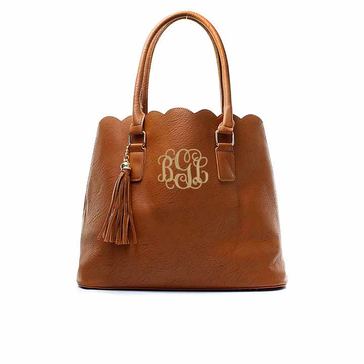 Monogrammed Aqua Scallop Tote - Atlanta Monogram