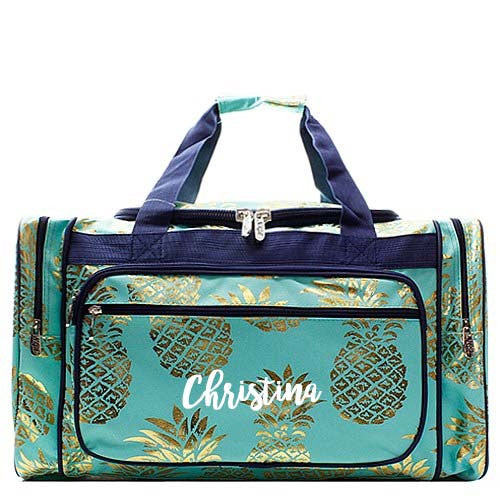 Personalized Pineapple Aqua and Gold Duffle Bag - Atlanta Monogram