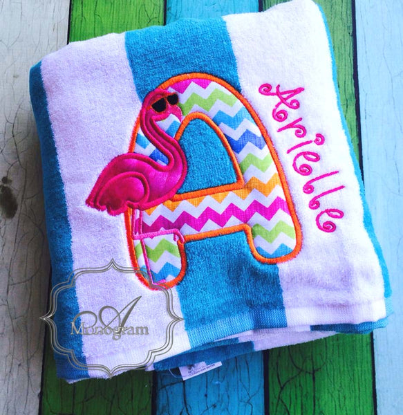 Monogram Beach Towel Stripe Cabana Personalized Glitter Towel - Atlanta Monogram