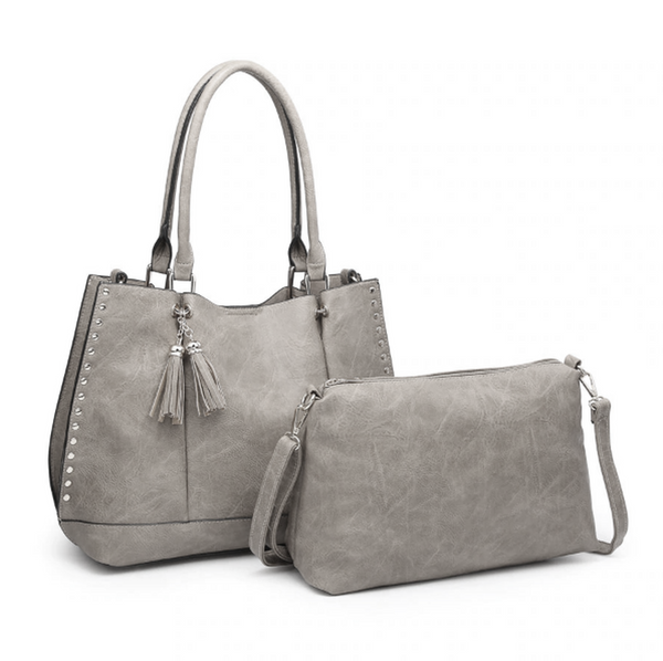 Monogram grommet tassel Tote - 2-in-1 Vegan Leather Handbag