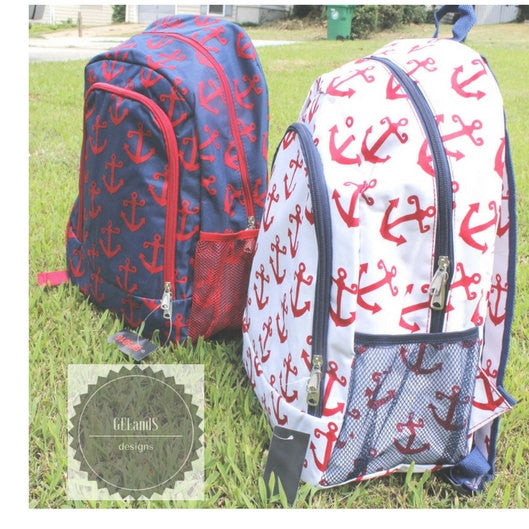 Personalized Red and Blue Anchor backpack- Monogrammed backpack Same or Next day Shipping - Atlanta Monogram