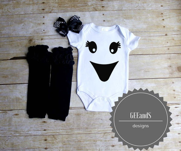 Girly ghost face shirt, leg warmers, and head band  set