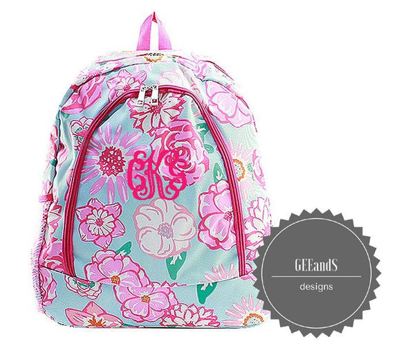 Pink Floral Monogrammed backpack-personalized backpack