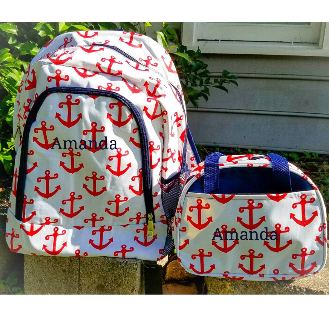 Personalized bookbag, monogram bookbag, Anchors back pack, Anchors book bag, back to school