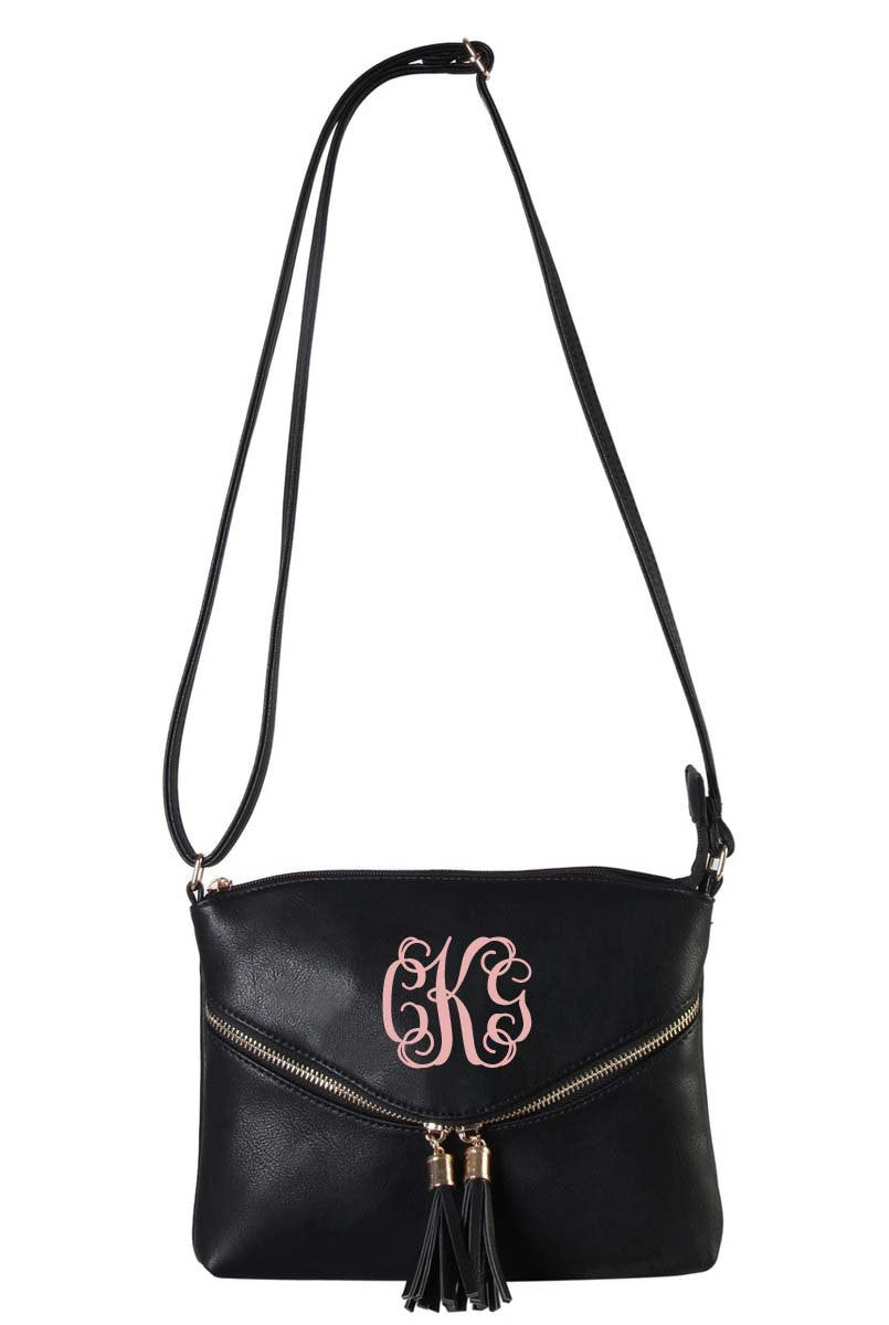 Personalized monogram Black tassels cross body - Atlanta Monogram
