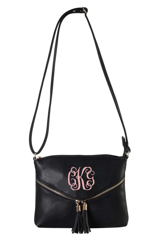 Personalized monogram Black tassels cross body - Atlanta Monogram
