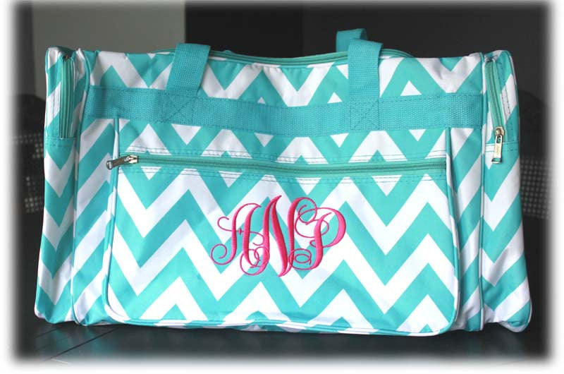Monogrammed Aqua Chevron duffle bag by Atlanta Monogram - Atlanta Monogram