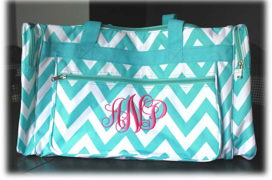 Monogrammed Aqua Chevron duffle bag by Atlanta Monogram - Atlanta Monogram