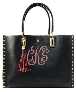 Personalized Purse, monogram tassel studded handbag - Atlanta Monogram
