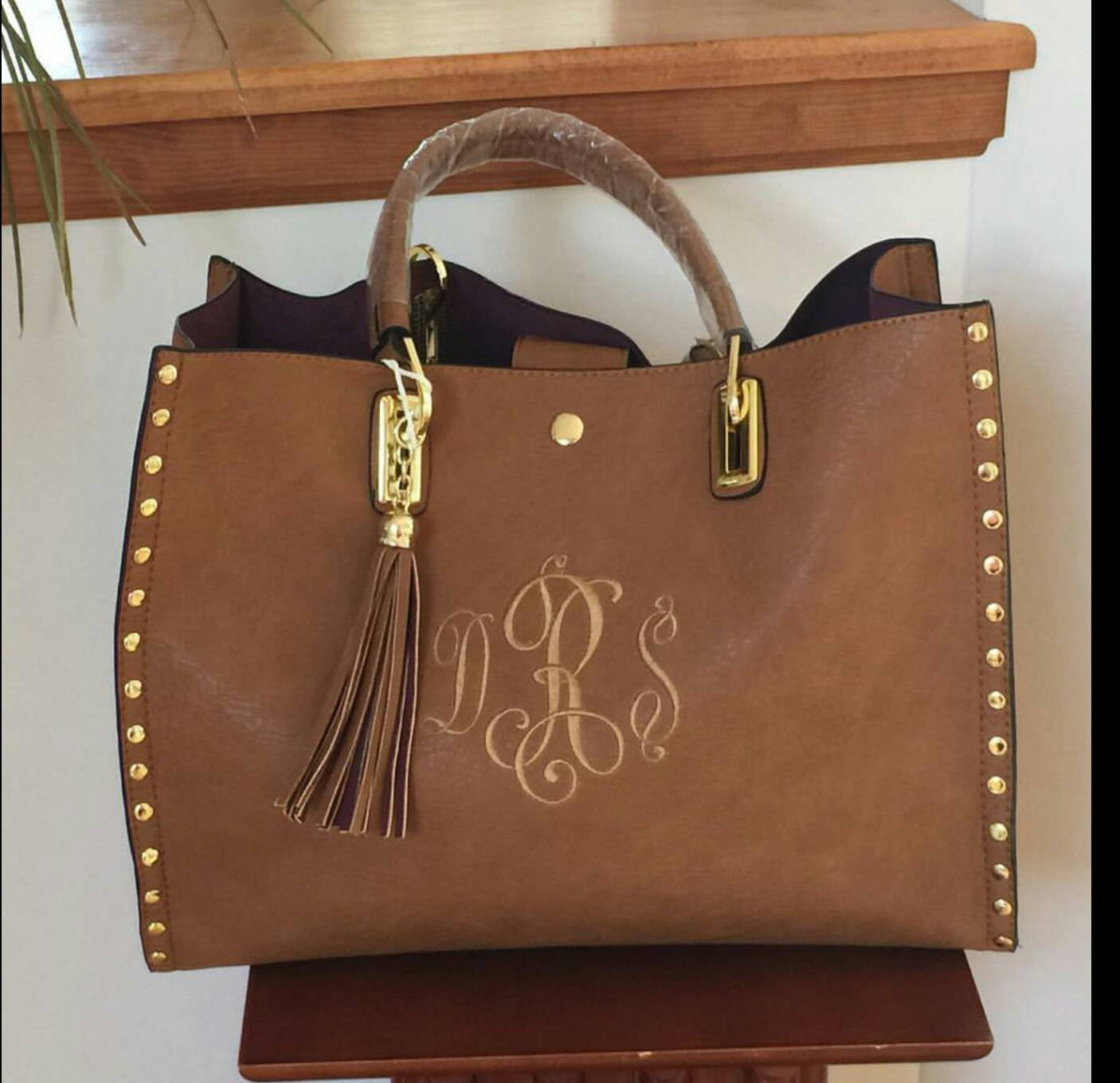 Personalized Purse, monogram tassel studded handbag - Atlanta Monogram