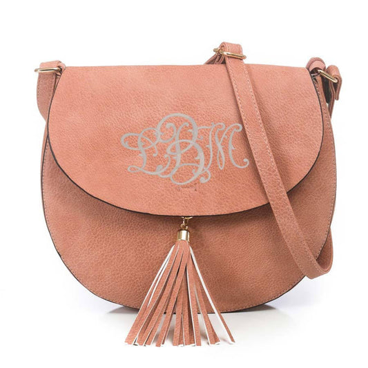Monogram Taupe Cross Body tassel hipster tribal personalized bag - Atlanta Monogram