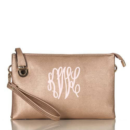 Rose Gold Monogrammed crossbody hipster wristlet clutch personalized purse - Atlanta Monogram