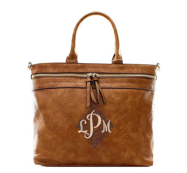 Monogrammed Zippered Purse, personalized handbag in Camel - Atlanta Monogram