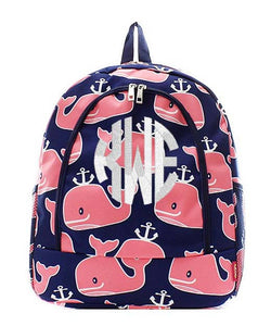 Navy anchors and Whales pink monogrammed backpack