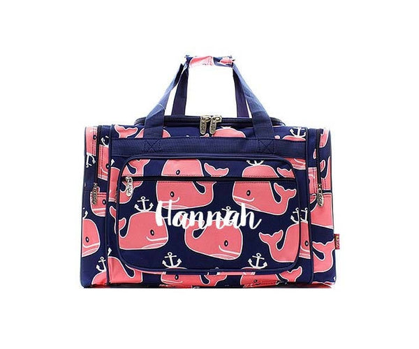 Navy and Pink Whale anchor duffel bag, Monogrammed travel bag. Personalized diaper bag