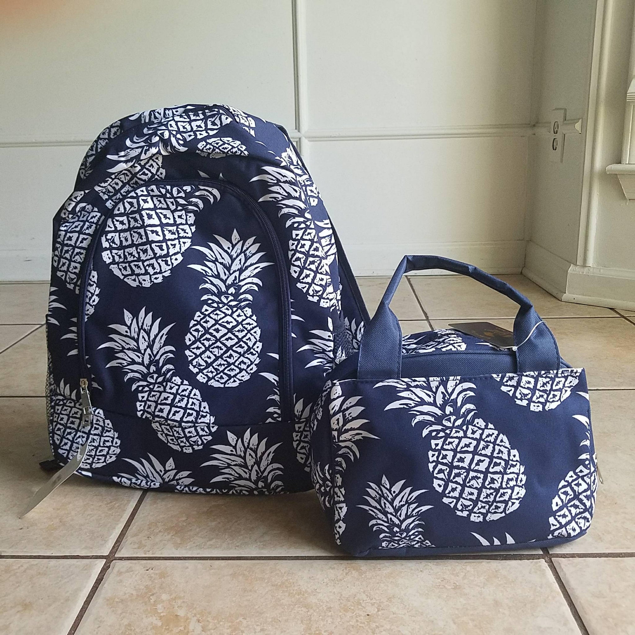 Navy Pineapple backpack and lunch bag set Back to school