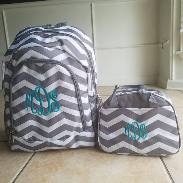Monogram Grey Chevron backpack and lunch bag - Atlanta Monogram