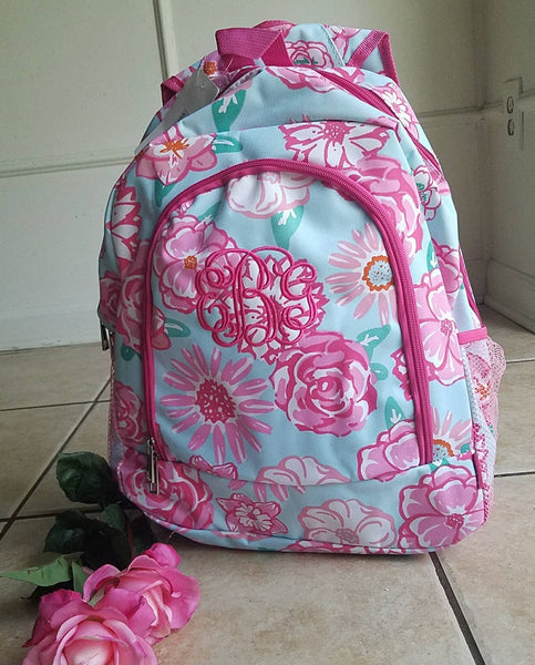 Pink Floral Monogrammed backpack-personalized backpack