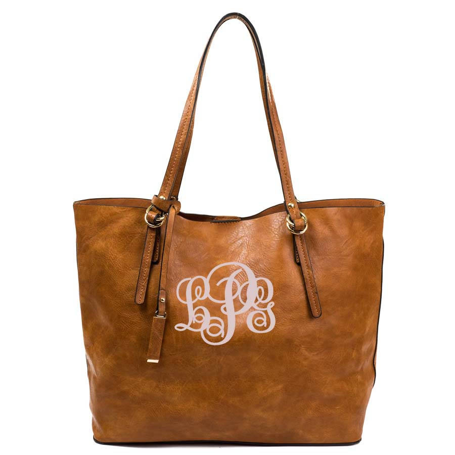 Monogram 2 in 1 Camel Brown Tote bag - The Rebecca