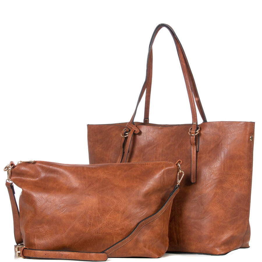 Monogram 2 in 1 Camel Brown Tote bag - The Rebecca