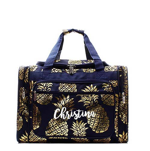Monogrammed Navy and Gold Pineapple Duffel bag