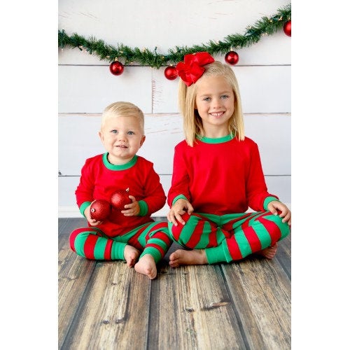 Personalized Christmas Pajamas-Red and Green Striped Christmas pjs PRE ORDER
