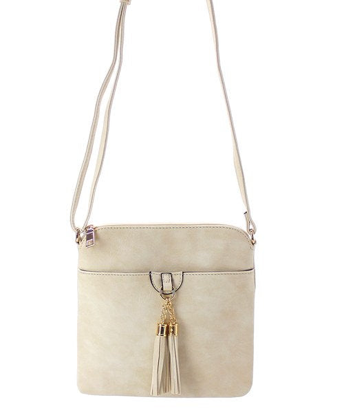 Double tassel zipper cross body bag, Monogrammed cross body, personalized purse-Allie