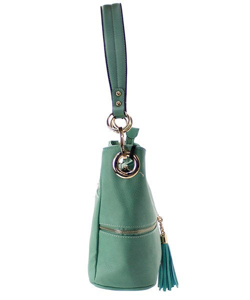 Mint Blue double tassel zipper cross body bag, Monogrammed cross body, personalized purse
