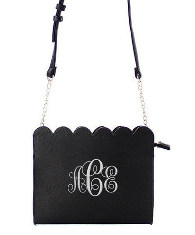 Scallop Personalized Crossbody tassel bag in Black