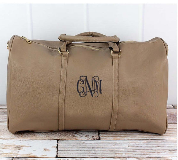 Personalized vegan leather duffel travel bag for men women Taupe monogrammed duffled bag for men leather duffel bag monogrammed