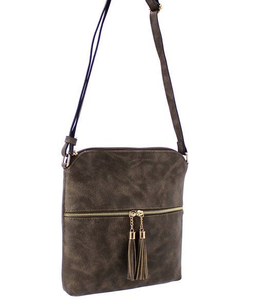 Camel brown double tassel zipper Monogrammed Cross body